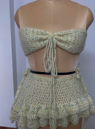 The Lily Crochet Set – Convertible Beaded Top & Ruffle Skirt (Custom Fit)