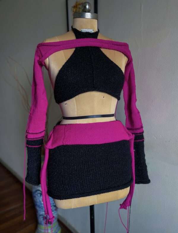 black and pink knit top knit setknit skirt