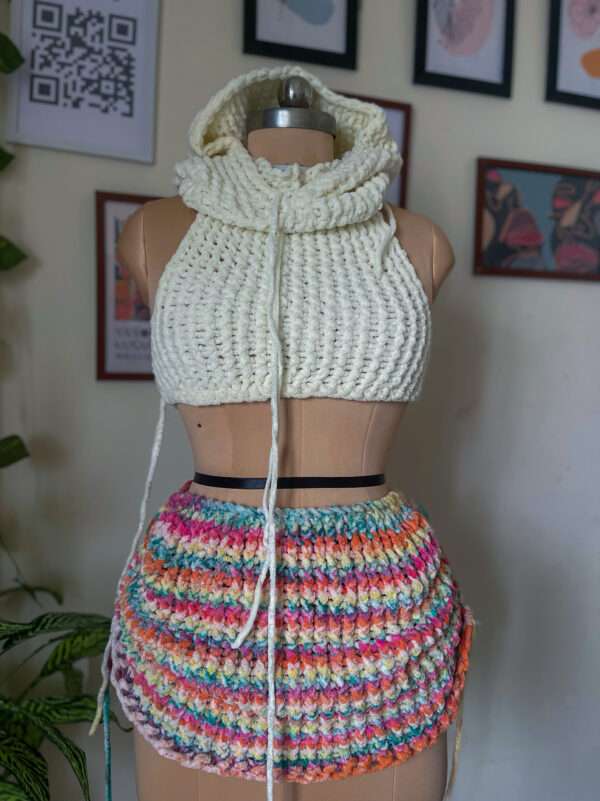 Snowflake Dream Knit Set – Halter Top, Mini Skirt & Detachable Hoodie - Image 2